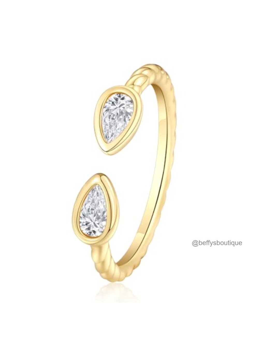14K Gold Plated Adjustable Open Ring Cubic Zirconia Stackable